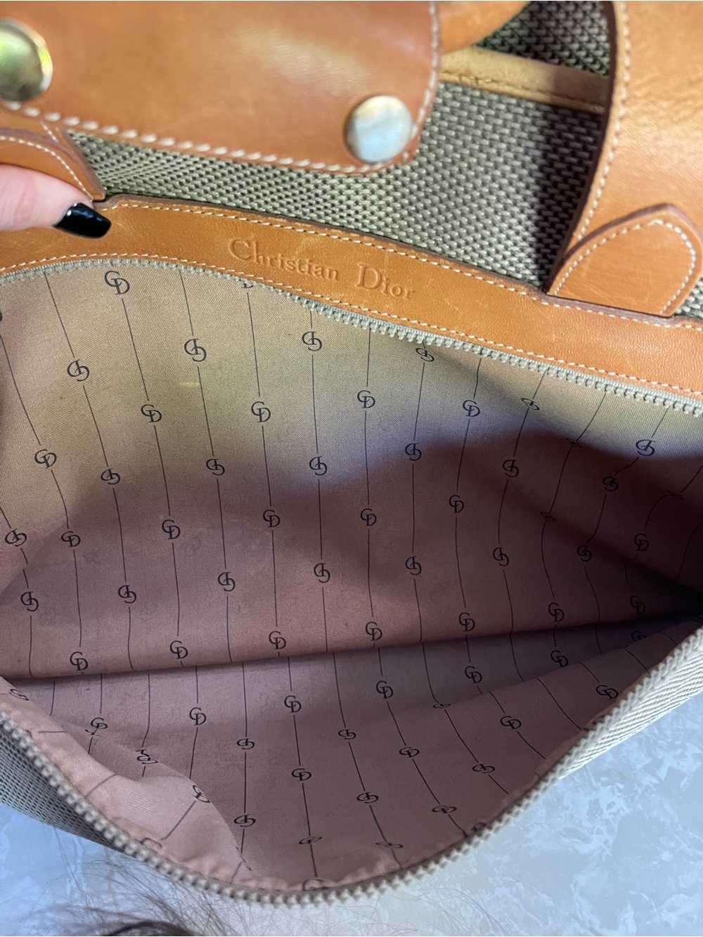 Vintage Christian Dior Garment Bag Suitcase Travel Bag Canvas Leather Carry On - Picture 5 of 14